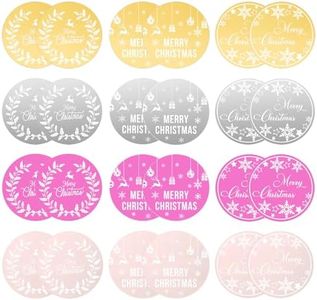 Nwsrayu 24 pcs Christmas Day Cupcake Toppers Acrylic Mirror Disc Xmas cupcake picks New year Party Cupcake Cake Decorations Supplies Mix colors