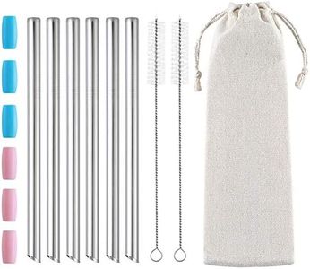 6 Pcs Reusable Bubble Tea Straws, Boba Straws 12mm Wide Stainless Steel, Angled Tips Metal Straws for Bubble Tea, Milkshakes, Smoothies with Cleanning Brush & Case (Silver)
