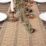 Dremisland Boho Table Runner Macrame Farmhouse 72 Inch Woven Burlap Rustic Fall Table Runner Brown Table Cover Autumn Table Decoration for Bohemian Kitchen Dining Table (Jute, 30 x 180 cm)