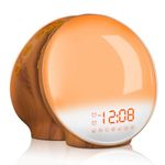 TITIROBA Wake Up Light, Sunrise Simulation Dual Alarms Sleep Aid Snooze 8 Colors Light 7 Natural Sounds, FM Radio,USB, Wood Pattern