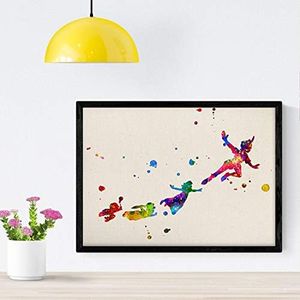 Nacnic Immagine del Poster Peter Pan Che vola con Gli Amici. Poster con Design ad Acquerello di Film e Cinema. Arredamento di Cinema e Film per la Decorazione d'interni. Dimensione A4 con Telaio