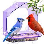 LUJII Shatterproof Window Bird Feeder with Strongest Suction Cups, All One Piece Not Glue-Assembled, Large Unobstructed View, Rounded Corners No Sharp Cutout for Easy Cleaning & Safe to Birds, Purple