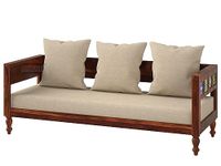 VeLivings Solid Sheesham Wood 3 Seater Sofa for Living Room Home and Office | Wooden Sofa Set Three Seater with Antique Ceramic Tiles Design (Beige Color Fabric Cushion, Honey Brown Finish)