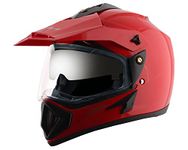 Vega Off Road ISI Certified Gloss Finish Full Face Dual Visor with Peak Helmet for Men and Women Outer Clear Visor and Inner Smoke Sun Visor(Red, Size:M)