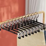 Trouser Hangers - 8 Pack Skirt Hangers with Adjustable Non Slip Clips Strong Chrome Clothes Hangers - Space Saving Pant Hangers (Black)