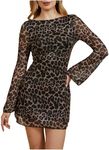 MakeMeChic Women's Leopard Print Dress Y2k Backless Mesh Bell Sleeve Mini Cheetah Print Dress Multicolor XX-Large