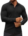 COOFANDY Men's Muscle Fit Dress Shirts Stretch Wrinkle-Free Long Sleeve Casual Button Down Shirts Black