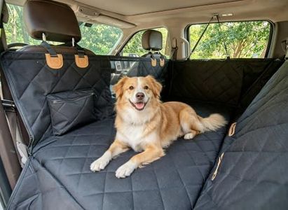 PAWPROVED Dog Car Seat Cover for Back Seat, Waterproof Dog Seat Cover for Back Seat, Hard Bottom Back Seat Pet Cover for Dogs, Large-Space Hammock for Car Truck SUV, Pet Seat Cover Holds 450lbs(Black)