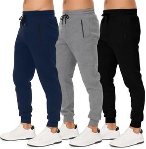 MONEY JONES ESSENTIALS Sweatpants for Men 3 Pack Joggers - Men's Athletic Sweatpants with Pockets & Zipper - Running Jogging Workout Pants, Dark Grey/Navy/Black, Large