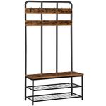 HOOBRO Coat Rack Shoe Bench, Pipe Style Hall Tree with 12 Hooks, Multifunctional Entryway Storage Shelf, Large Size, Wood Look Accent Furniture with Metal Frame, Easy Assembly, Rustic Brown BF05MT01