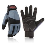 HANDLANDY Anti Vibration Safety Work Gloves for Men Women, Breathable Flexible Spandex Back, Touch Screen Utility Glove (Large, Grey)