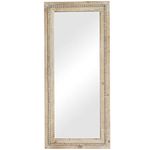 Deco 79 Wood Room Wall Mirror Distressed Entryway Mirror with Beaded Detailing, Wall Mounted Mirror 24" x 2" x 54", Brown