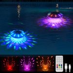 Tiudbeu Floating Pool Lights, Rechargeable Pool Lights with Remote, RGB Upper and Lower Color Changing Pool Lights That Float, Floating Light with 6 Dynamic Modes for Pool, Gardens, Party - 2 Pack