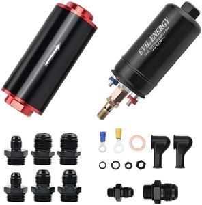 EVIL ENERGY 100 Micron 50MM Inline Fuel Filter with 6AN 8AN 10AN Adapter Bundle with 300LPH 12V External Inline Fuel Pump Electric