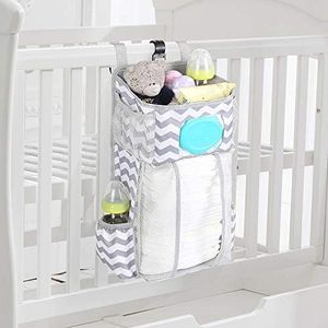 TOFOAN Hanging Diaper Caddy, Baby Bed Hanging Organizer, Nursery Organization Baby Diaper Holder, Diaper Stacker Storage for Crib, Playard, Changing Table or Wall (Gray&White)