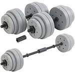 DTX Fitness 30Kg Adjustable Weight Lifting Dumbbell Barbell Bar and Weights Set - Silver