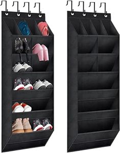 TIOYOTY Over The Door Shoe Organizer, 2 Pack Hanging Shoe Organizer with Large Deep Pockets, Door Shoe Rack for Closet and Dorm Narrow Door, Shoe Holder Shoe Rack Over The Door, Black