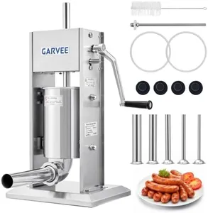 GarveeTech 7LBS/3L Sausage Stuffer, 304 Stainless Steel Manual Sausage Maker with 2-Speed Gear & Torque Adjustment, Sausage Stuffer Machine with 5 Filling Tubes & Cleaning Kit