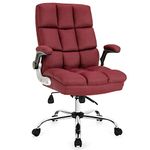 COSTWAY Executive Office Chair, Ergonomic High Back Swivel Computer Desk Chairs with Flip-up Armrests, Linen Padded Height Adjustable Rolling Manager Task Chair for Home Office (Red)