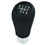 Temzzer Gear Shifter Knob 6 Speed Car Shift Handle Leather Gear Stick Head for Most Manual Automatic Vehicles (Black Stitches)