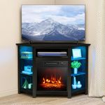 RELAX4LIFE Corner Fireplace TV Stand - Electric Fireplace Entertainment Center w/Heater Insert, LED Lights, APP Control & Adjustable Shelves, Media Console Cabinet for TVs up to 50’’ (Black)