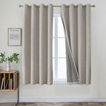 Joydeco 100% Blackout Linen Curtains 63 Inches Long 2 Panels, Thermal Insulated Burlap Curtain & Drapes, Grommet Room Darkening Textured Curtains for Bedroom Living Room (52x63 inch,Greyish White)