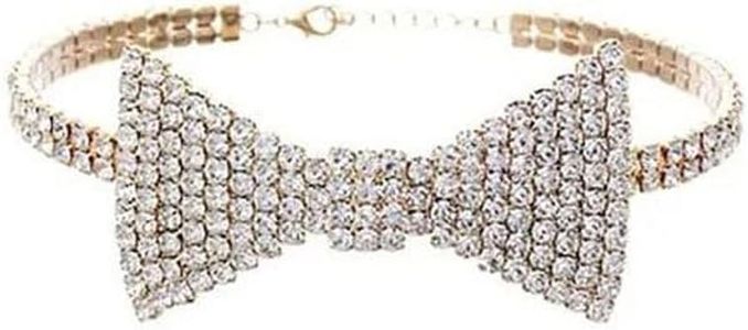 fdsmall Bow Necklace, Sparkly Rhinestone Crystal Bowknot Necklace Party Prom Accessories for Women and Girls, Zinc, Diamond