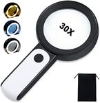 Arsir Handheld Magnifying Glass with Light, 30X 4IN Large Lighted Magnifier Glasses 18 LED 3 Modes Illuminated Magnify Lens for Seniors Rreading Book Macular Degeneration Coins Jewelry Kid Hobby Gifts