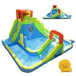 Tobargar Inflatable Water Slide Park, Large Kids Water Castle Fun Bouncy House with Dual Pools and Slides, Climbing Wall, Basketball and Target Game Areas, Easy to Set Up with Air Blower Included