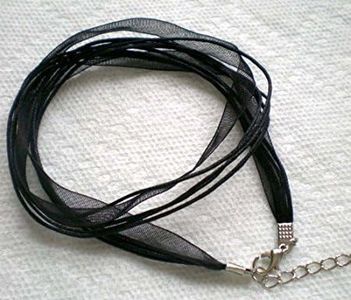 Beading Station Black Organza Voile and Wax Ribbon Necklace Cords with Silvertone Lobster Clasp and Extender Chain