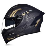 Woljay Full Face Flip Up Motorcycle Modular Helmet Integrated Motorbike Dual Visor for Adults Men Women Moped Street Racing DOT Approved (Count Black Gold - Transparent Visor, Medium)