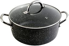 WECOOK! Granite Saucepan High Induction Complete 28 cm Glass Lid, Forged Aluminium 6.7 Liters, Non-Stick Ecological Stone PFOA Free, Steel Handles, Suitable All Cookers, Ceramic Glass, Gas, Oven