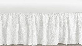 Sweet Jojo Designs White Floral Rose Girl Baby Nursery Crib Bed Skirt Dust Ruffle - Solid Flower Luxurious Elegant Princess Vintage Boho Shabby Chic Luxury Glam High End Roses