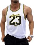 SHENHE Men's Jersey Tank Graphic Crew Neck Sleeveless Hip Hop Basketball Workout Tank Shirt White Small