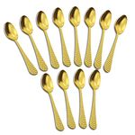 AXIOM Golden Spoon Stainless Steel Cutlery Set. 12 Pieces Premium Silverware Spoons with Champagne Gold Colour Plating