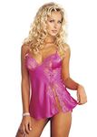 Shirley of Hollywood 20016 Passion Charmeuse with Lace Babydoll, Medium, Pink