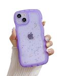 JYJFMLZC Compatible with iPhone 14 Wavy Edge Shiny Stars Clear Cute Phone Case for Women Girls All-Around Soft TPU Anti-Collision Anti-Shock Phone Case for iPhone 14-Purple