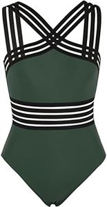 Hilor Women's Modest Swimwear Flattering One Piece Swimsuits Slimming Bathing Suits Monokinis Dark Army Green M/US8-10