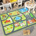 HEBE Large Kids Play Rug 4'x6' Educational Road Traffic Carpet Playmat Rug Multi Color Play Mat Washable Baby Crawling Mat Non Slip Kid Play Mat Carpet for Children Bedroom Nursery Room Game, Green