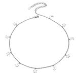 ChicSilver 925 Sterling Silver Star Choker Necklace for Women, Delicate Simple Star Moon Pendant Short Chain Necklace Silver Statement Necklace13 inch