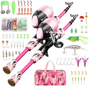 Gamashino Kids Fishing Pole Set - 2Pack Rod and Reel Combo Kit with Tackle Box Fishing Line for Children Beginner (Pink+Pink, 4.92)