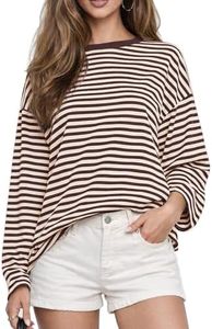 CHYRII Womens Oversized Striped Long Sleeve T Shirt Fashion 2026 Crewneck Casual Fall Spring Tops Y2K Clothes (Coffee L)