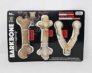 Barkbone Natural Instincts Bacon Flavour Nylon Chew Dog Toys - Realistic Dinosaur, Stick & Wish Bone Shapes - Pack of 3