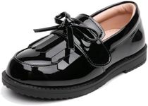 DADAWEN Girl's Loafers Slip On Tassel Oxford Shoes Flats Round Toe School Uniform Dress Shoes (Toddler/Little Kid/Big Kid) Black US Size 9 M Toddler