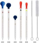 5PCS Thick Glass Graduated Dropper Pipettes Fluid and Liquid Pipettors 1ml 2ml 5ml 10ml 2PCS for Each with Caps and 2PCS Washing Brushes (33cm-13inch)