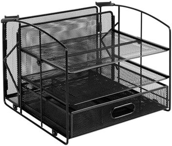 Amazon Basics Rectangular Desk Organizer 3 Tray w/Sliding Drawer and Hanging File Holder, Black