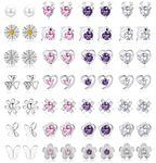 YADOCA 28 Pairs 925 Sterling Silver Stud Earrings Set for Women Girls Cubic Zirconia Studs Pearl Heart Flower Butterfly Dolphin Elk Small Cartilage Stud Earrings Jewelry