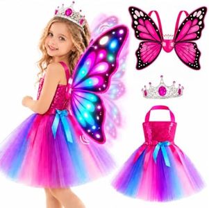 ROHSCE Butterfly Wings Costume for Girls, Electric Fairy Princess Dress Up Outfit with Light Up Wings, Toddler & Kids Butterfly Costume for Halloween, Christmas, Birthday, Role Play, School Events