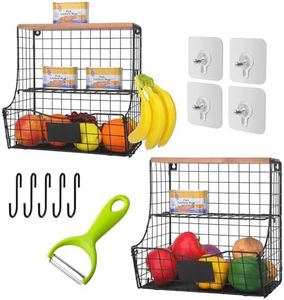 Wuciray 2pcs Corbeille Fruit Panier Legumes avec Couvercle en Bois porte-banane Rangement Cuisine Empilable et Montable au Mur Grande Capacité en métal pour Rangement Fruits et Légumes