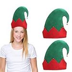 BELLE VOUS 3 Pack Christmas Elf Hat with Jingle Bells - 28 x 27cm Green Felt Hat with Red Zig Zag Brim Design for Adults - Xmas Holiday Fancy Christmas Party Elf Costume Favour Accessory Gift